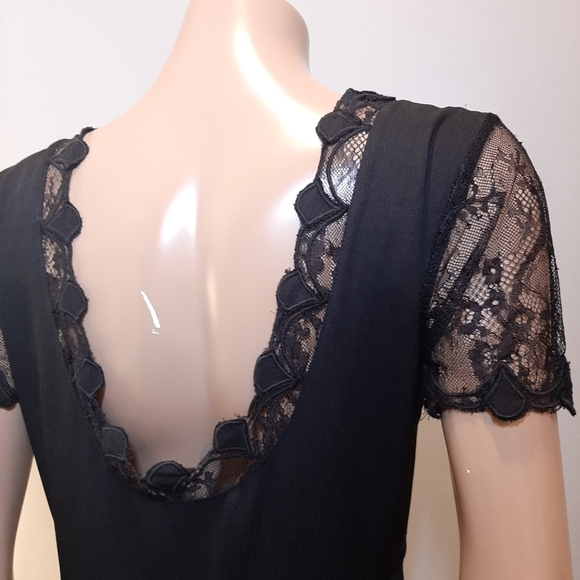 Axara Paris Fit & Flare Dress Short Sleeve Scalloped Black Lace LBD Size Large - Picture 5 of 12